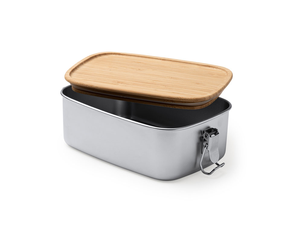 Ланч-бокс DAIKON из нержавеющей стали 304 с бамбуковой крышкой, серебристый/бежевый-1