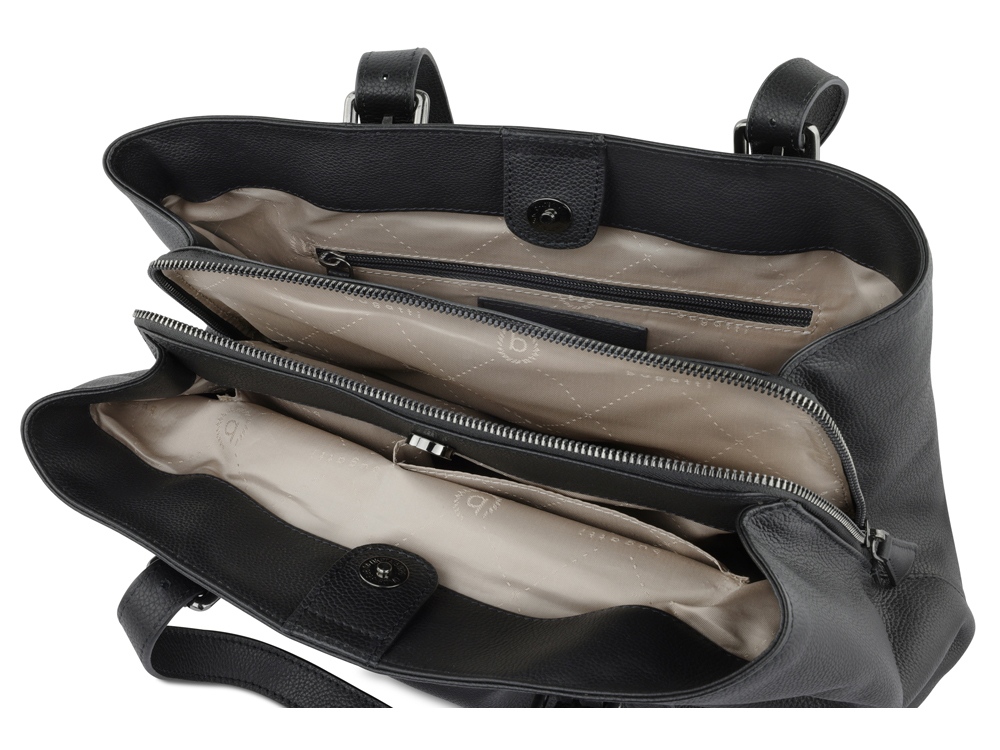 Сумка женская BUGATTI Bella, чёрная, воловья кожа/полиэстер, 33х14х25 см-4