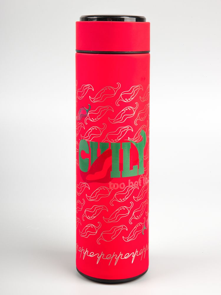 Смарт-бутылка с заменяемой батарейкой Long Therm Soft Touch, красная-4