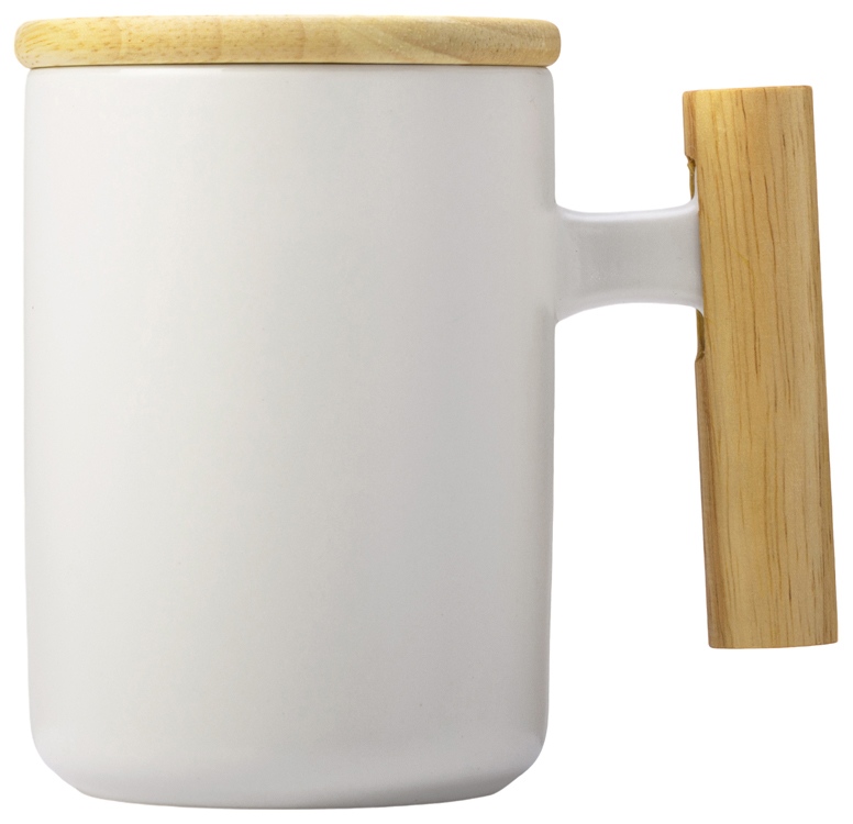 Кружка с ручкой и крышкой из каучукового дерева Jeny, белый-2