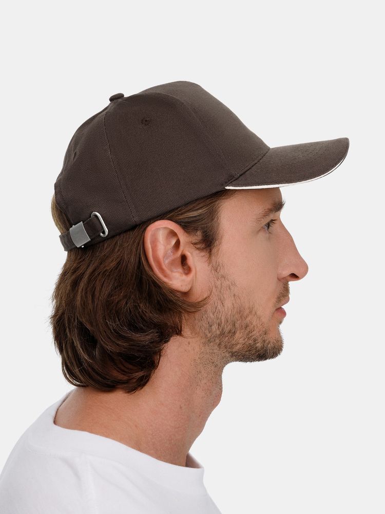 Бейсболка Long Beach, коричневая с бежевым-4