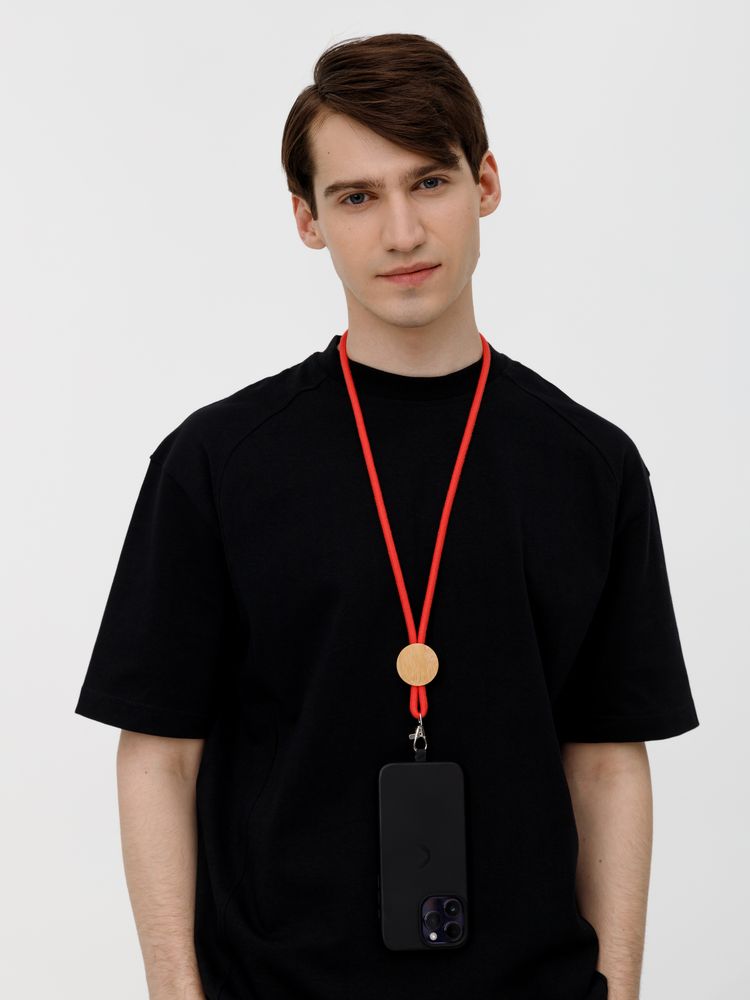 Шнурок для бейджа Tube Wood, красный-4