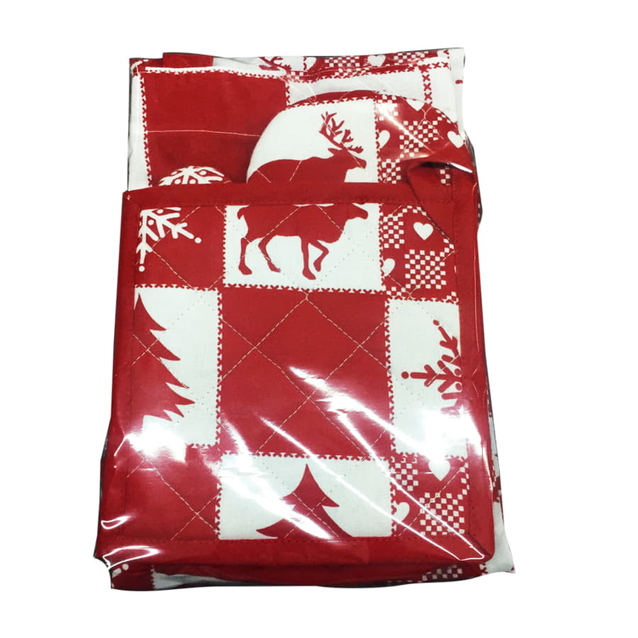 Подарочный набор  для кухни  "Новогодний",хлопок 100%, фартук и прихватки, белый, красный-4