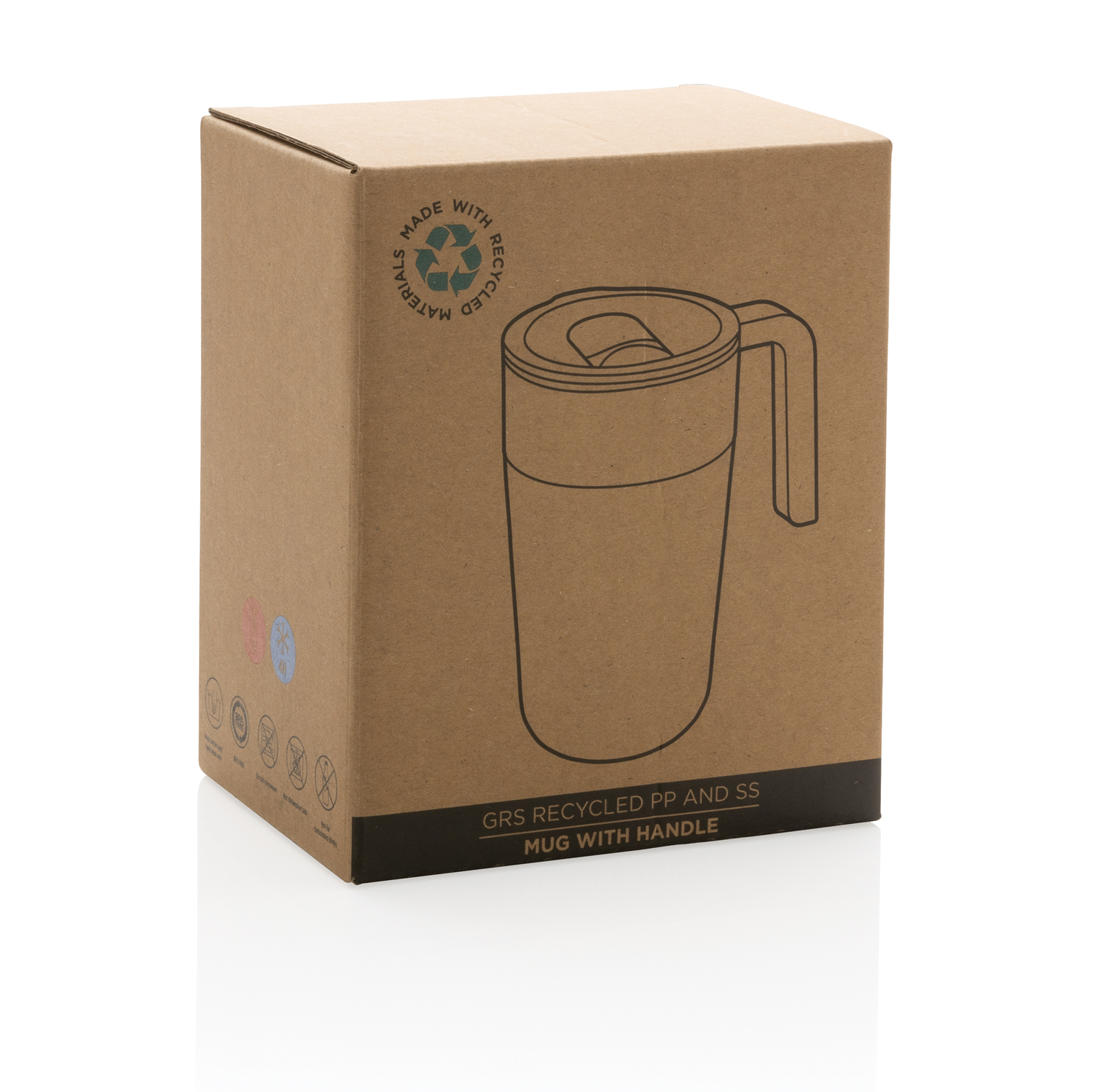 Термокружка из переработанного полипропилена GRS и нержавеющей стали с ручкой, 480 мл-10