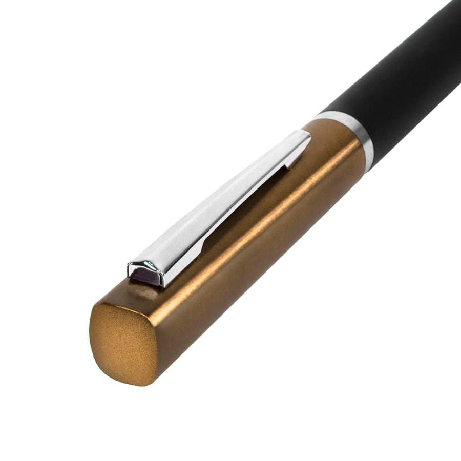 Ручка шариковая M1, пластик, металл, покрытие soft touch, золотистый, черный-1
