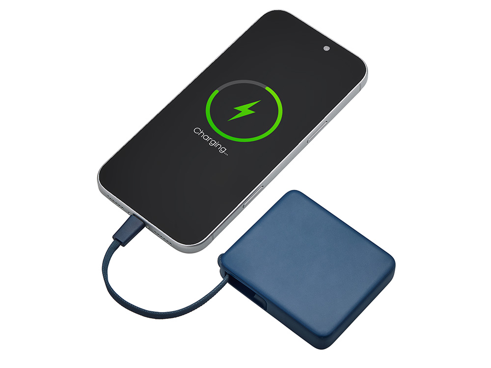 Внешний аккумулятор со встроенным кабелем USB-C Дэнси, 5000 мАч, темно-синий-2