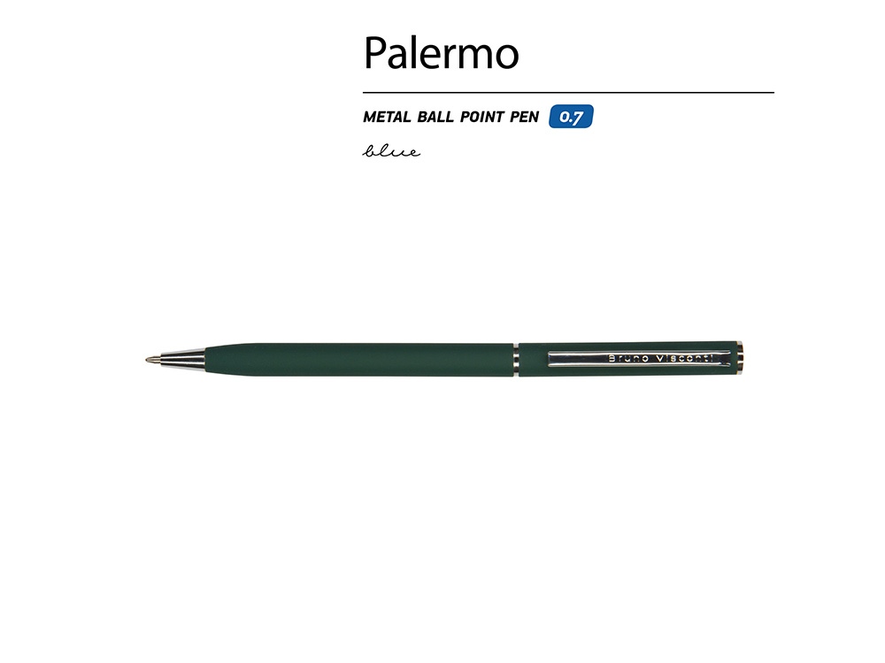 Ручка шариковая автоматическая BrunoVisconti® PALERMO цвет корпуса зеленый, soft-touch, 0.7 мм-1