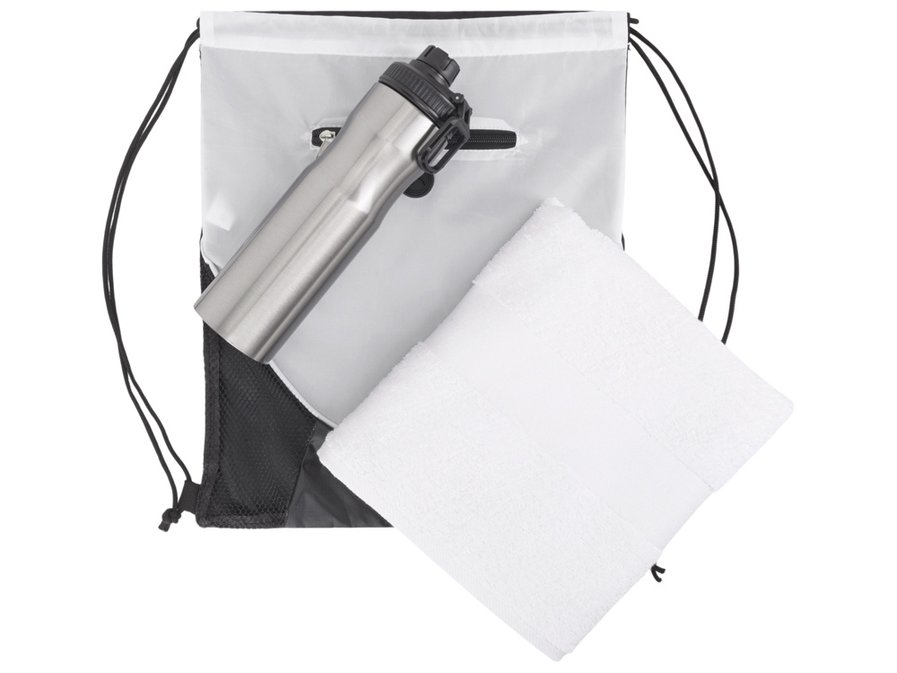 Спортивный набор со стальной бутылкой и полотенцем Advanced, белый-1