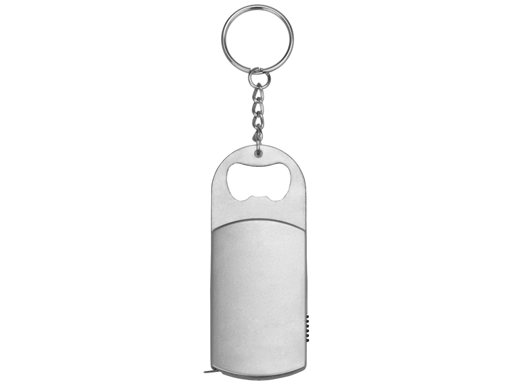 Брелок-открывалка с рулеткой и фонариком Open, серебристый-2