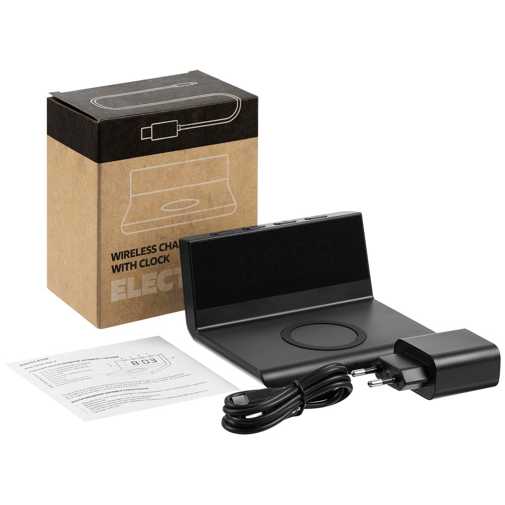 Станция беспроводной зарядки с часами Electron, ver.2, черная-5
