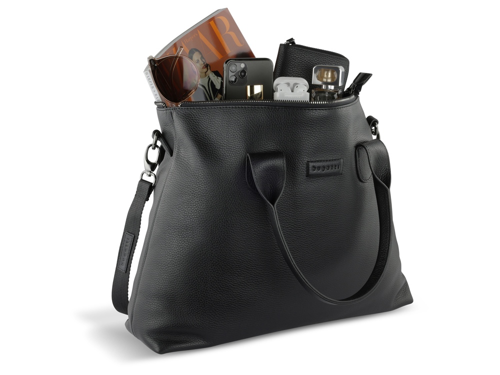 Сумка-шоппер BUGATTI Elsa, чёрная, воловья кожа/полиэстер, 46х11х31,5 см-8