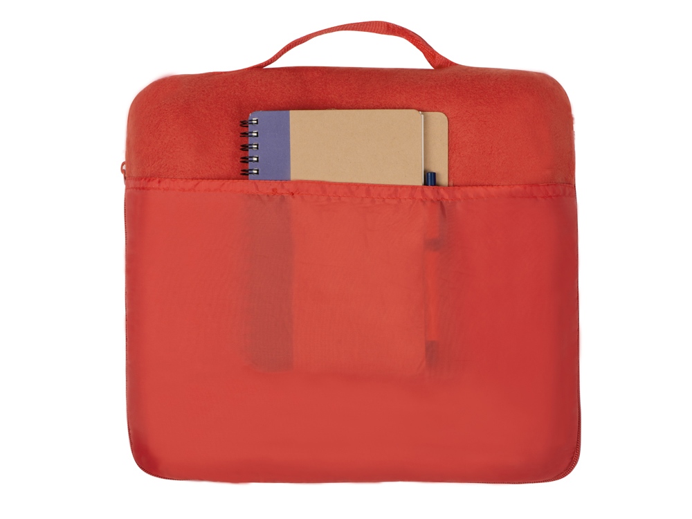 Плед для путешествий Flight в чехле с ручкой и карманом, красный-4