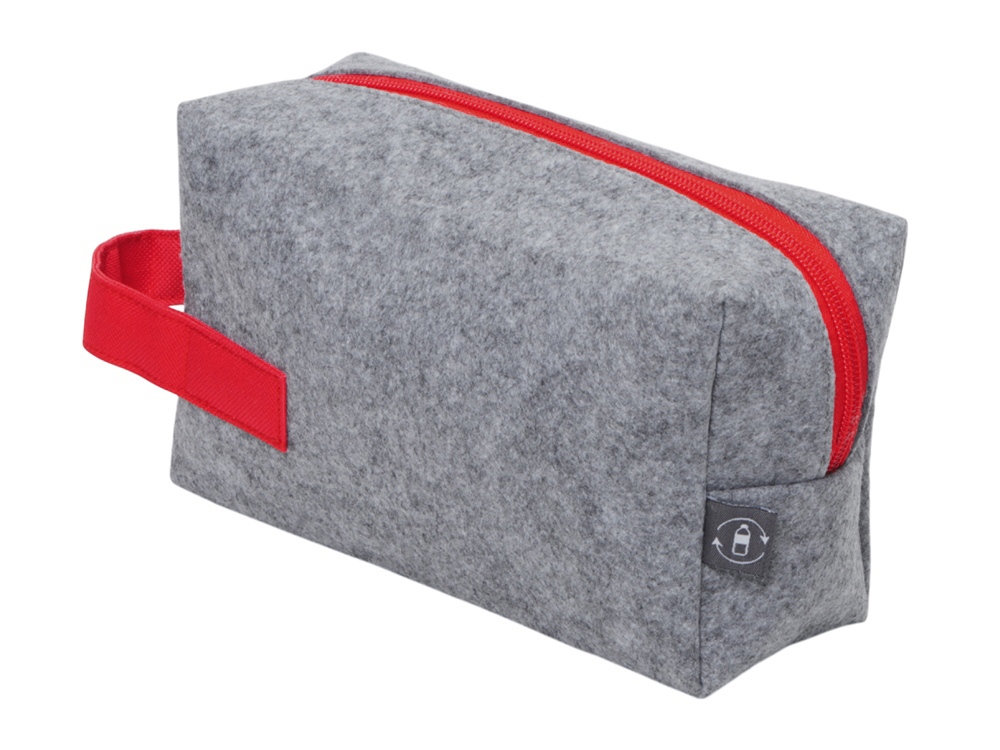 Органайзер для электроники и проводов Felt из RPET-фетра с ручкой, серый с красным-3