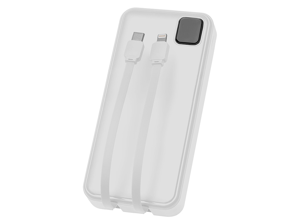 Внешний аккумулятор со встроенными кабелями Фрэйм Про, быстрая зарядка, 20000мач, белый-4