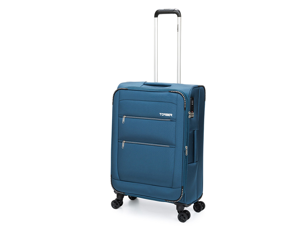 Чемодан TORBER ВИВИ, синий, полиэстер, 44 х 25 х 67 см, 63 л-0