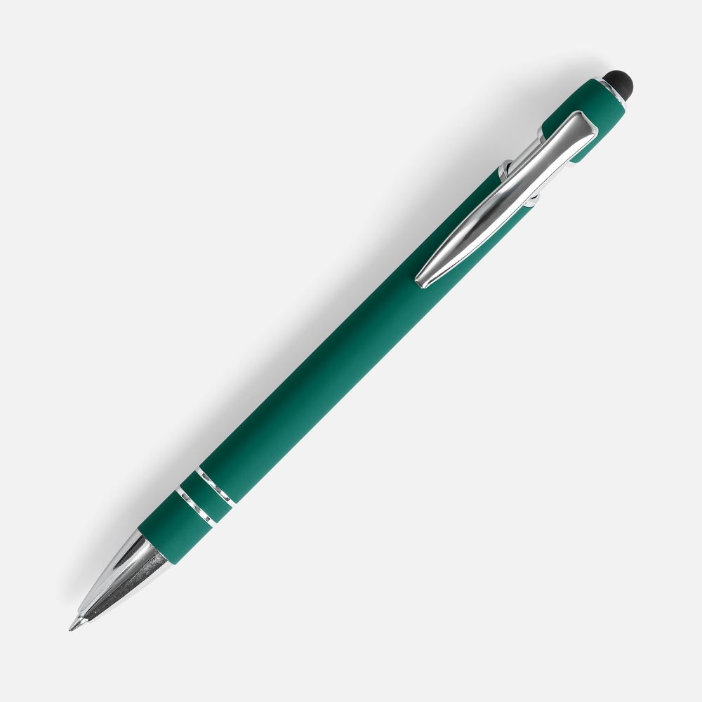 Ручка шариковая Pointer Soft Touch со стилусом, зеленая-0