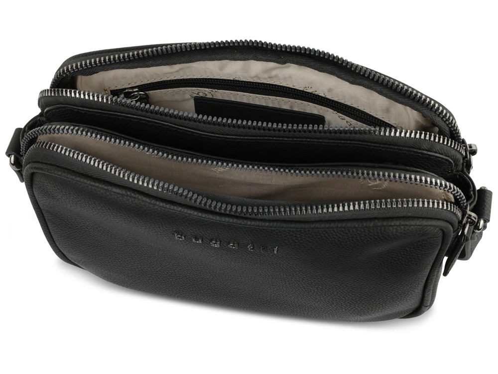 Сумка кросс-боди женская BUGATTI Bella, чёрная, воловья кожа/полиэстер, 22х6х15,5 см-5