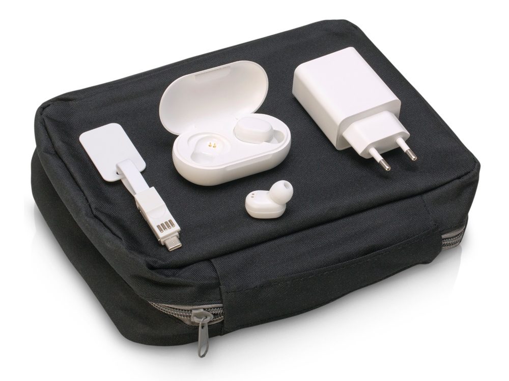 Набор для путешествий с наушниками, адаптером и универсальным кабелем Take me, черный, белый-0