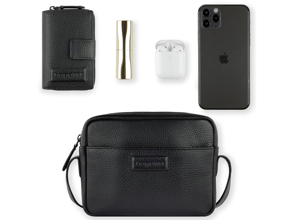 Сумка кросс-боди женская BUGATTI Elsa, чёрная, воловья кожа/полиэстер, 19х5,5х14 см-10