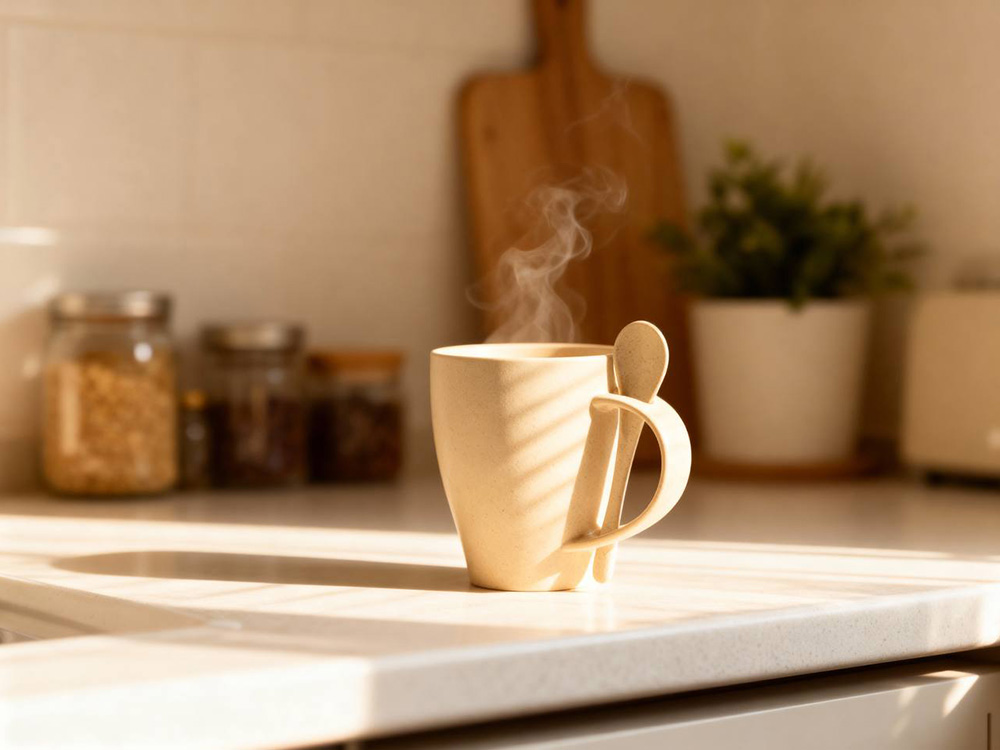 Пшеничная кружка Nina с ложкой, 300ml, бежевый-4