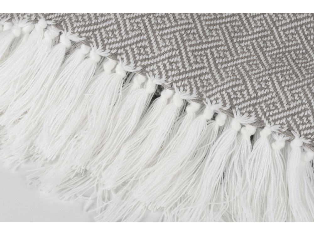 Плед акриловый Tassel с белой бахромой, бежевый-1