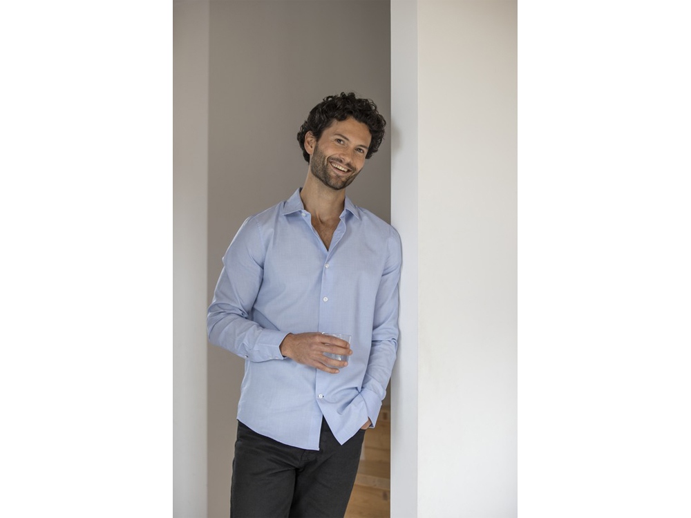 Cuprite Мужская рубашка с длинным рукавом, изготовленная из натуральных материалов, которые отвечают стандарту GOTS - Светло-синий-3