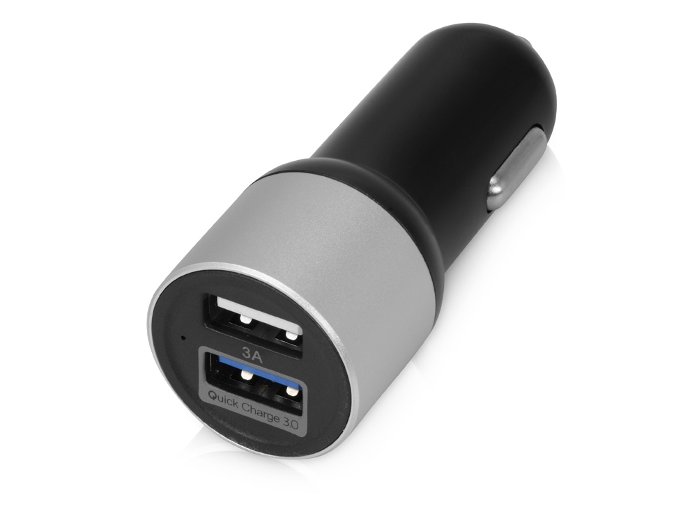 Адаптер автомобильный USB с функцией быстрой зарядки QC 3.0 TraffIQ, черный/серебристый-0