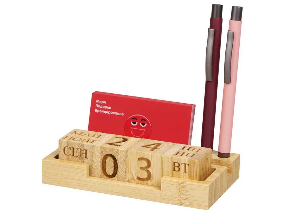 Настольный органайзер с вечным календарем и подставкой для телефона Akira, натуральный-1