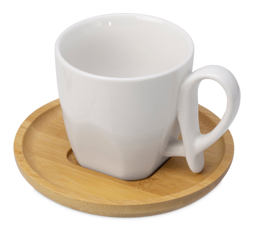 Кофейная пара с бамбуковым блюдцем Mandy, белый-0