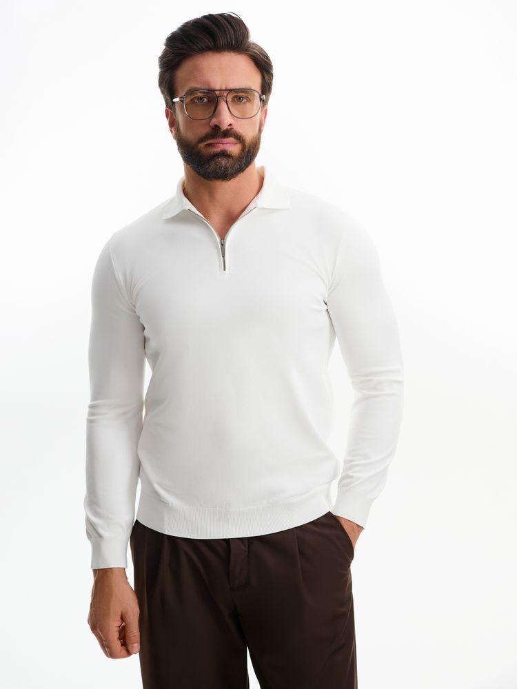 Рубашка поло мужская с длинным рукавом Terrazzo, белая-0