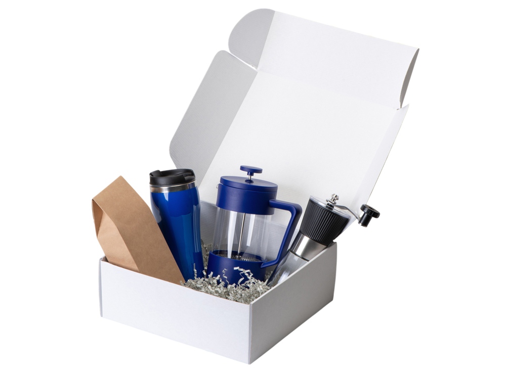 Подарочный набор с кофе, кружкой и френч-прессом Бодрое утро 2.0, синий-1