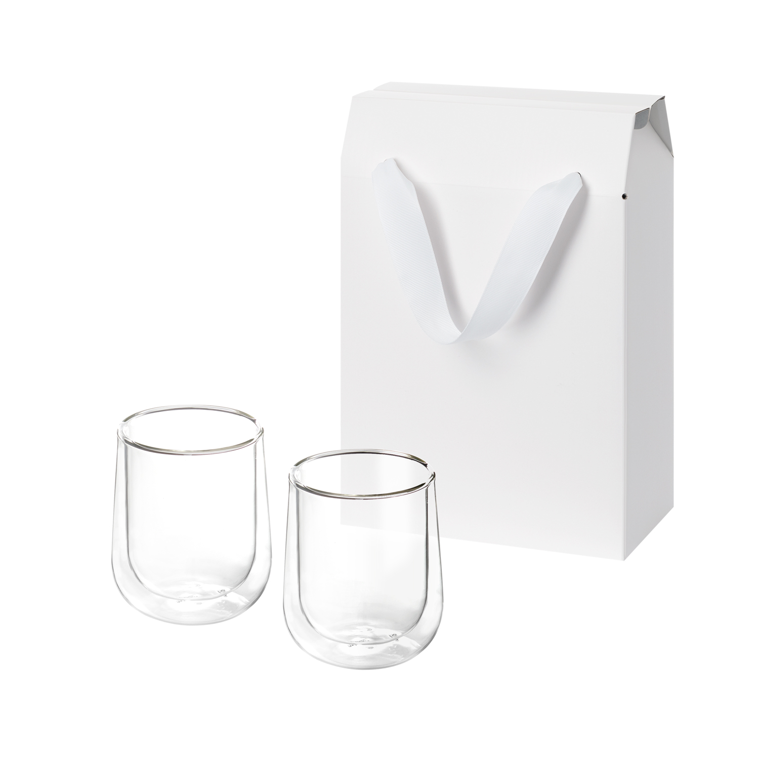 Подарочный набор 2 стеклянных стакана Lungo в коробке-пакете-0