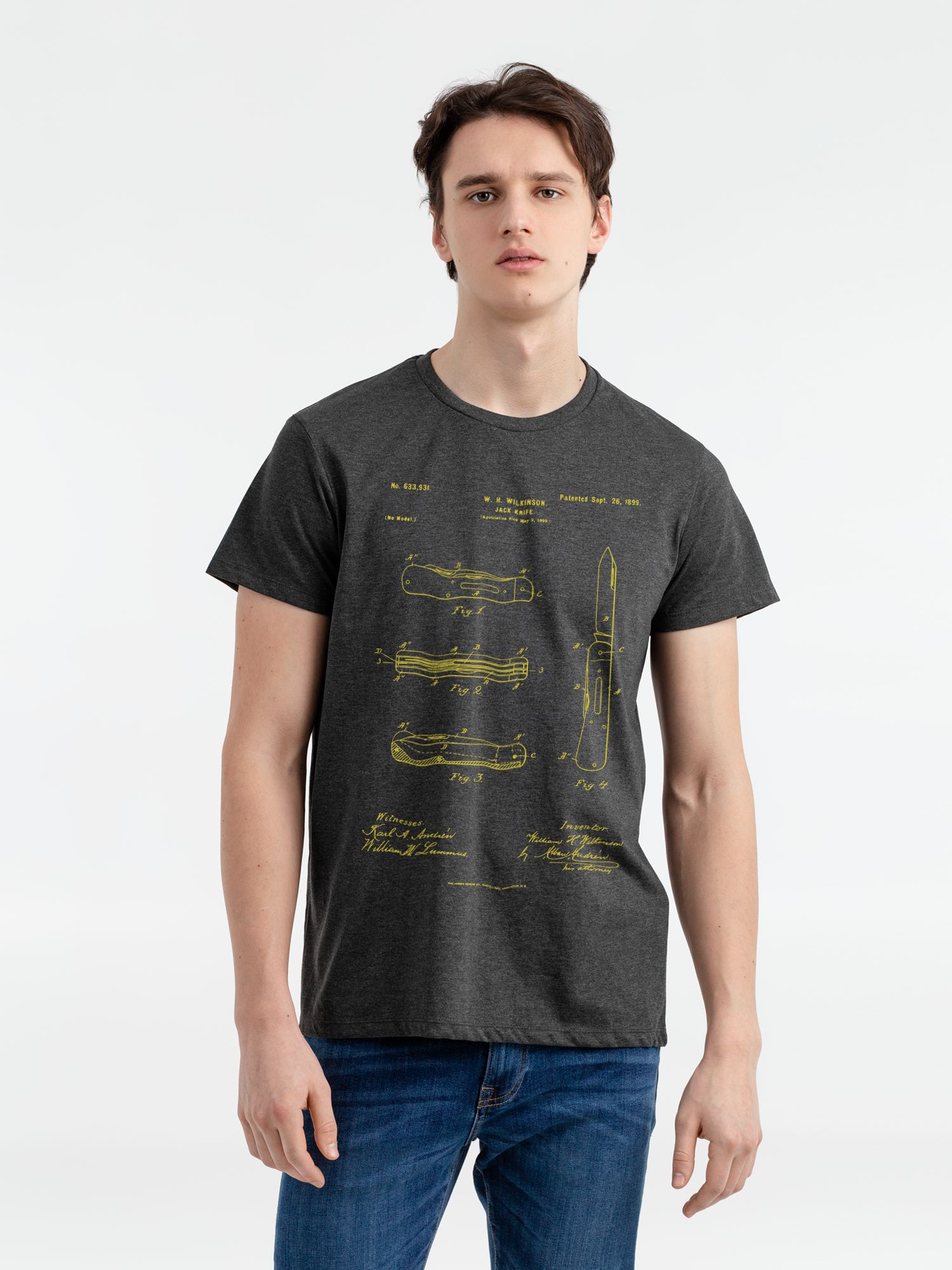Футболка приталенная Old Patents. Knife, черный меланж-1
