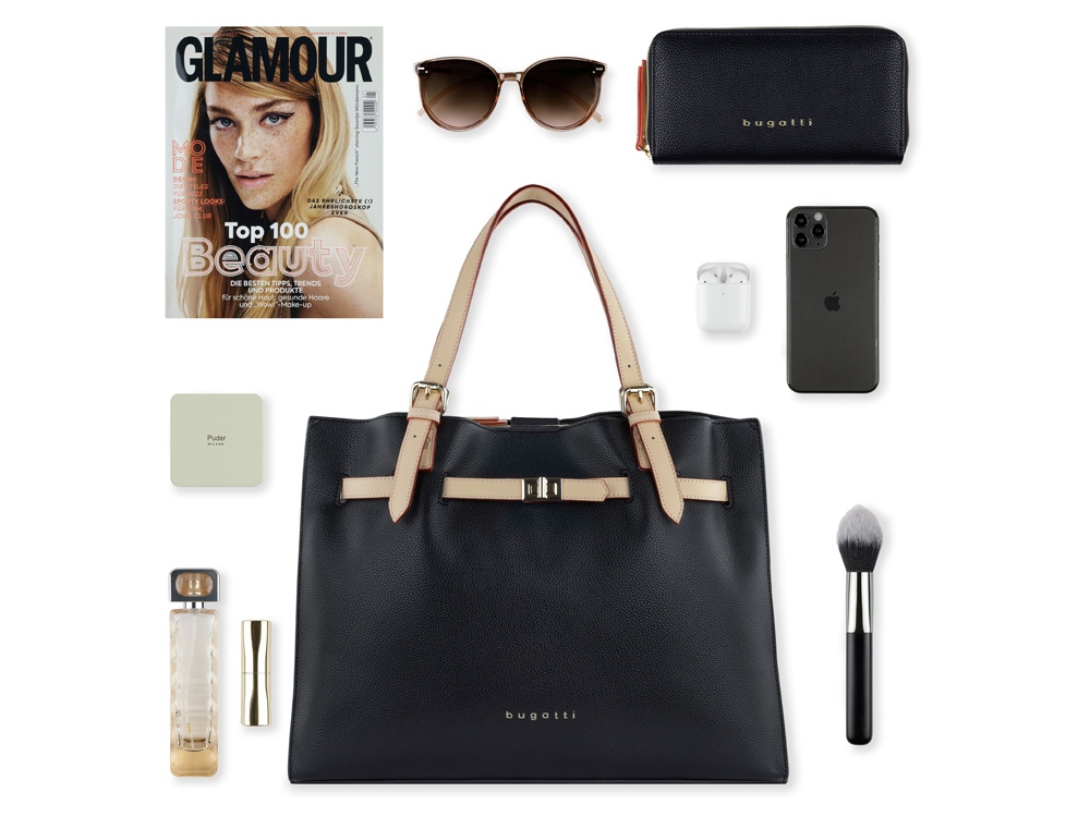 Сумка наплечная женская BUGATTI Ella, черная, полиуретан, 37,5х13,5х28 см-5