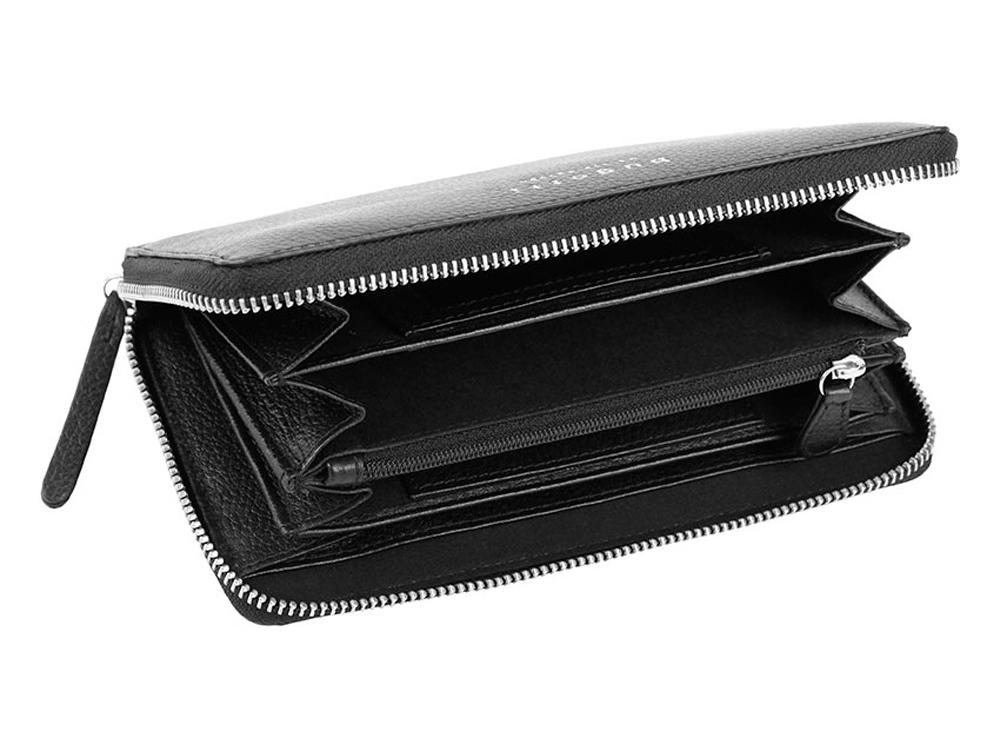 Кошелёк женский BUGATTI Linda, на молнии, чёрный, натуральная воловья кожа, 19,2х2,5х10,5 см-1