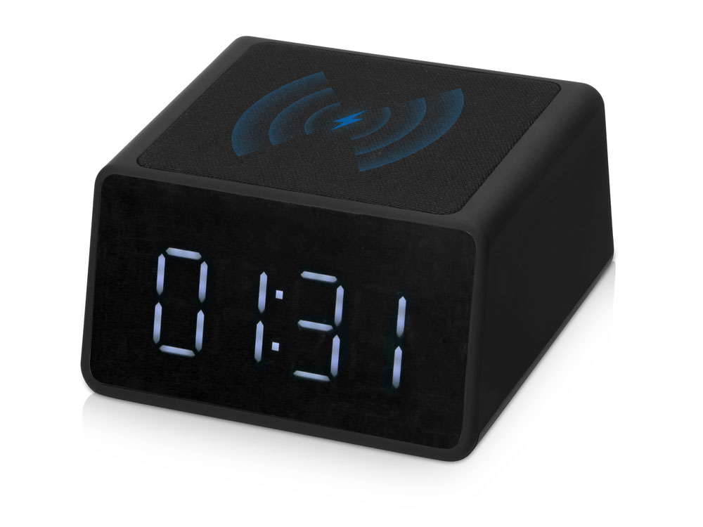 Беспроводная колонка с часами и функцией беспроводной зарядки Sentry, черный-0
