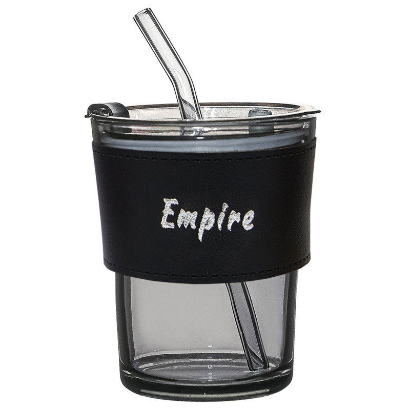 Стакан стеклянный с трубочкой и капхолдером Karamel, Черный-2
