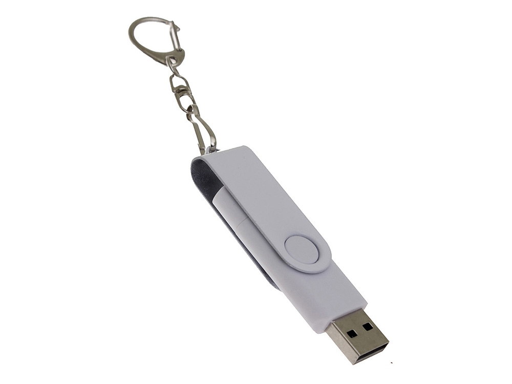 USB-флешка на 128 Гб 2 в 1 поворотный механизм, c дополнительным разъемом Type-C с одноцветным металлическим клипом, белый-2