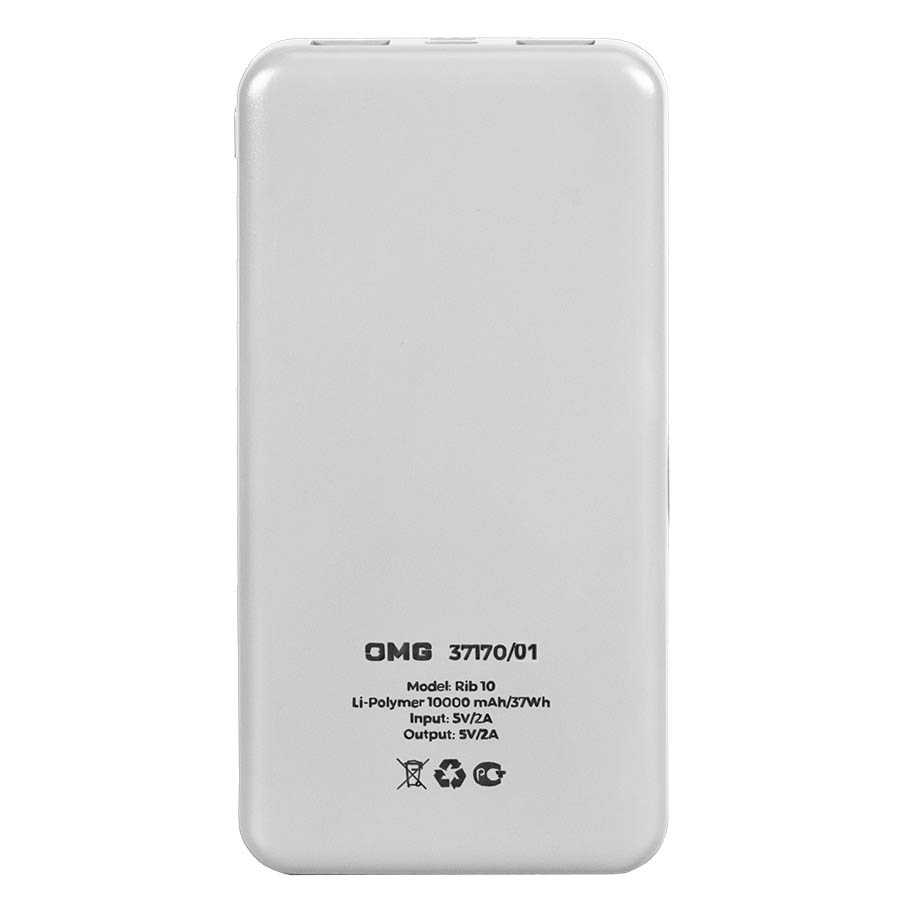 Универсальный аккумулятор Rib 10 (10000 мАч), белый, 13,5х6.8х1,5 см, белый-2