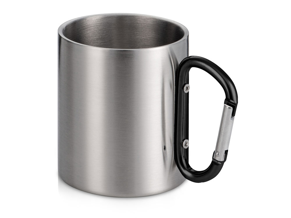 Стальная кружка Elbrus с двойными стенками и ручкой-карабином, 300 мл (глянцевая), черный-0