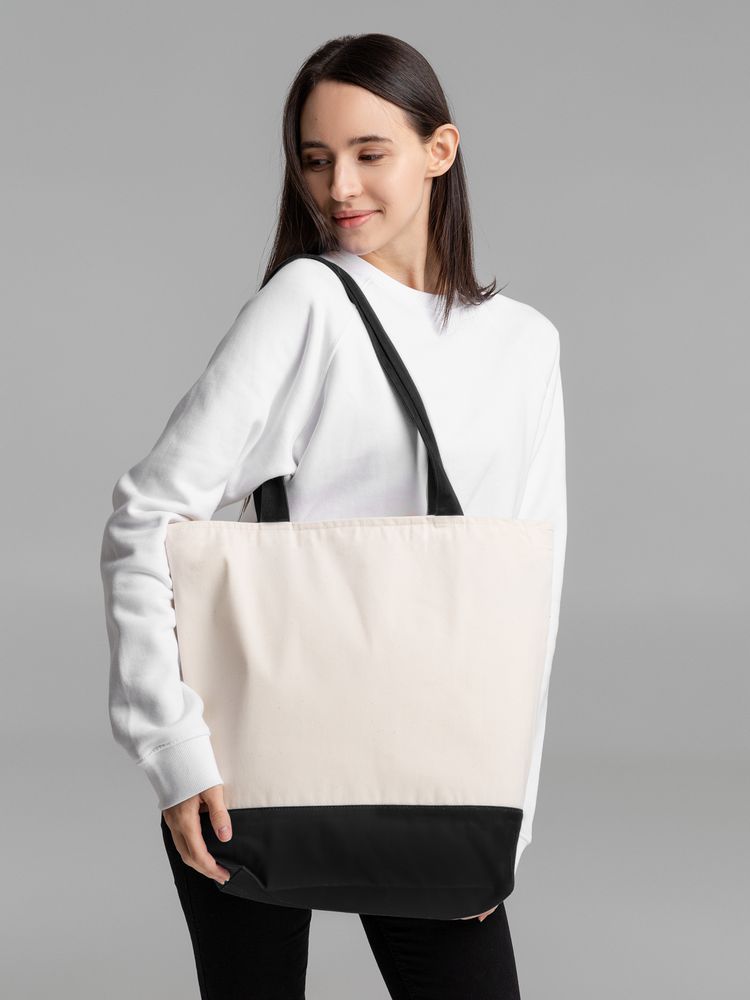 Сумка для покупок на молнии Shopaholic Zip, неокрашенная с черным-3