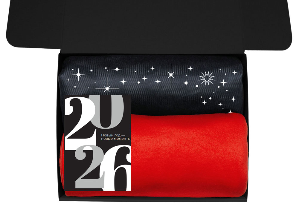 Подарочный набор c пледом, френчпрессом, чаем и медом, красный-2