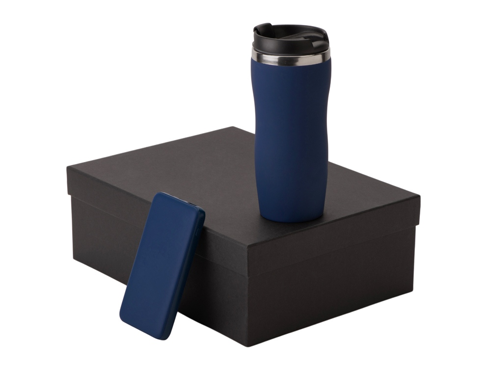 Подарочный набор c термокружкой С1 и повербанком С2, темно-синий-0