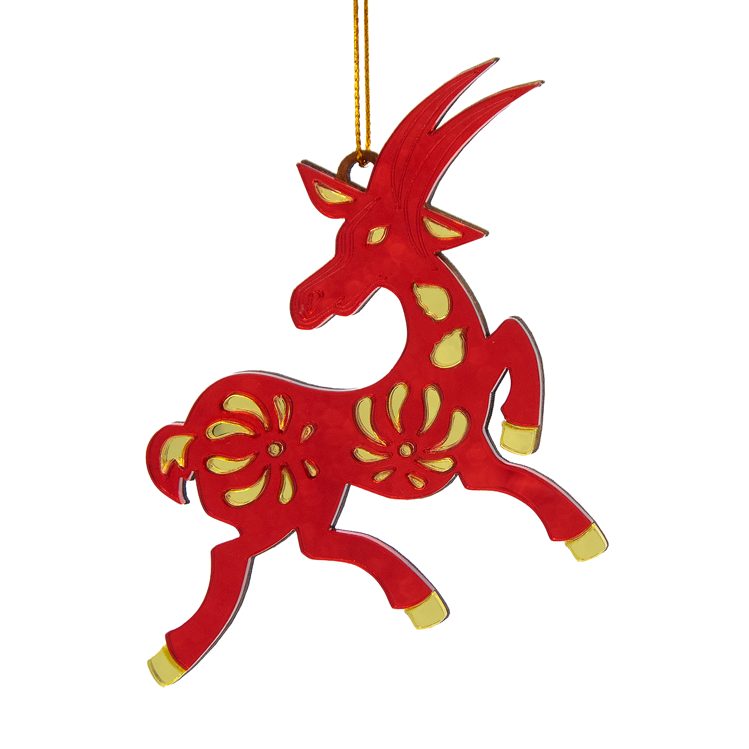 Ёлочная игрушка Коза (красный с золотом)-1