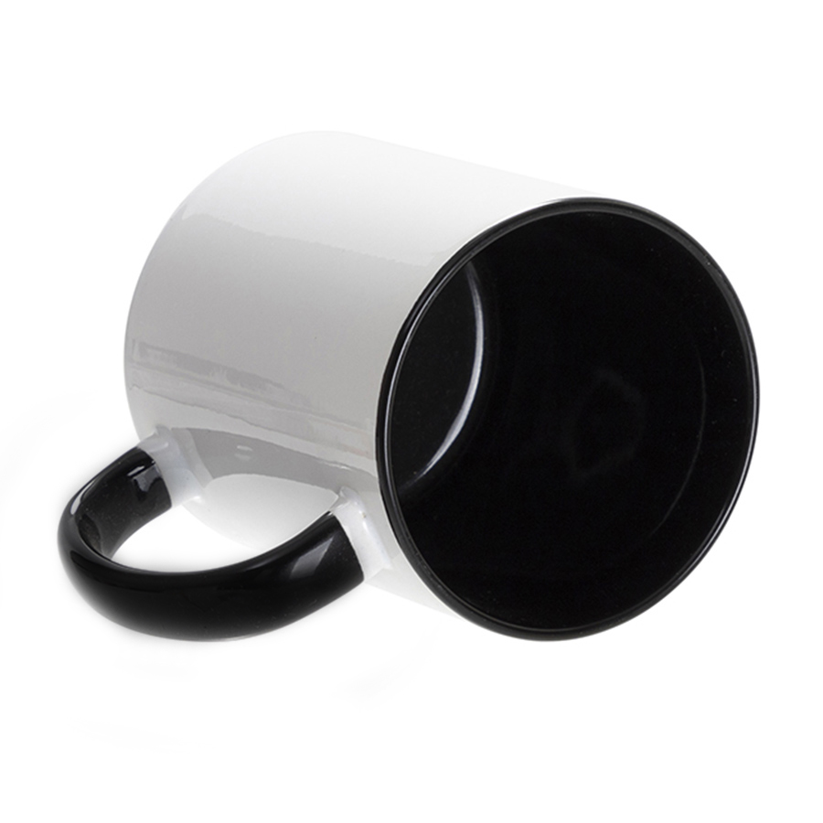 Кружка для сублимации, 330 мл, d=82 мм, стандарт А, белая, черная внутри, черная ручка, белый, черный-1