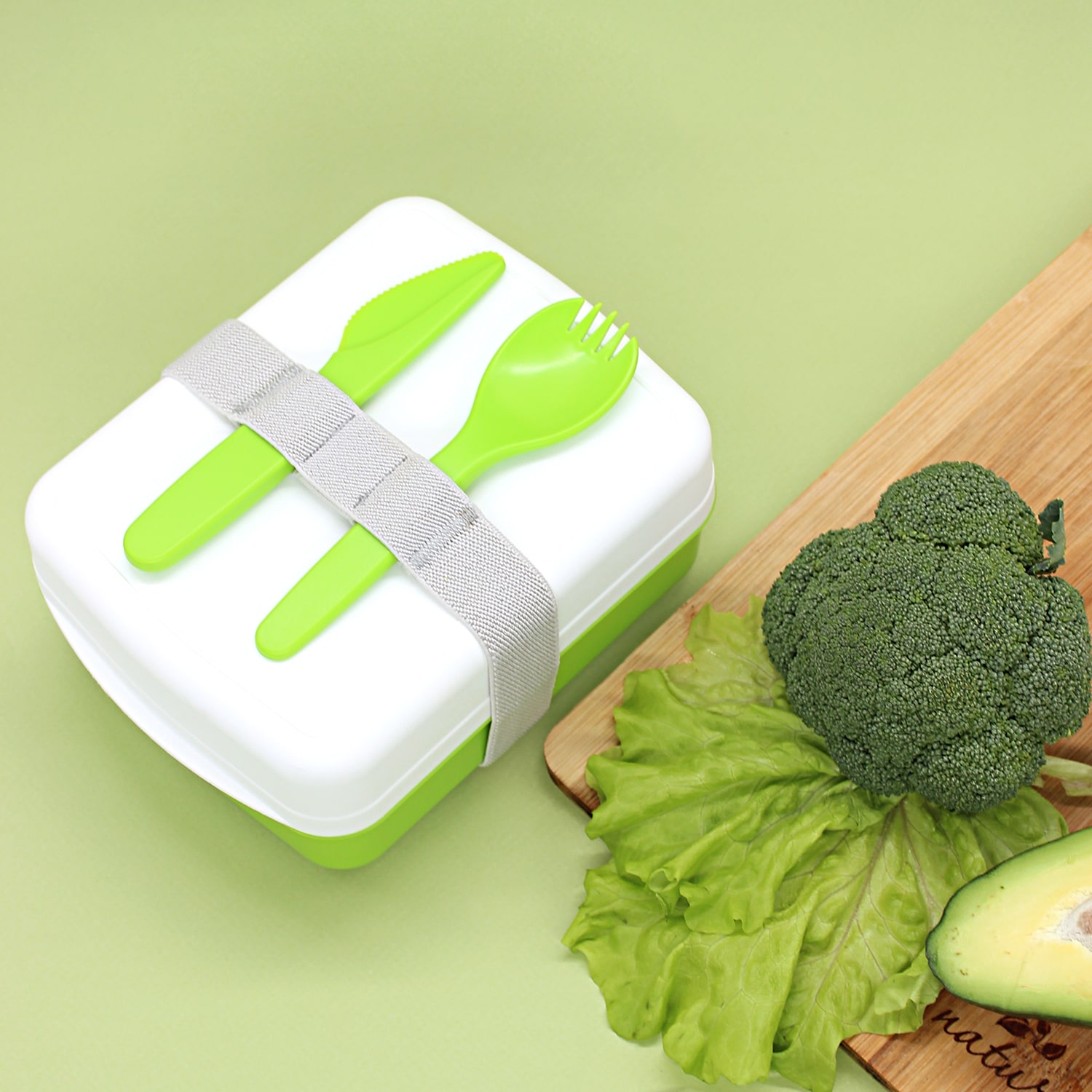 Ланч-бокс Lunch Green Line со столовыми приборами (салатовый)-4