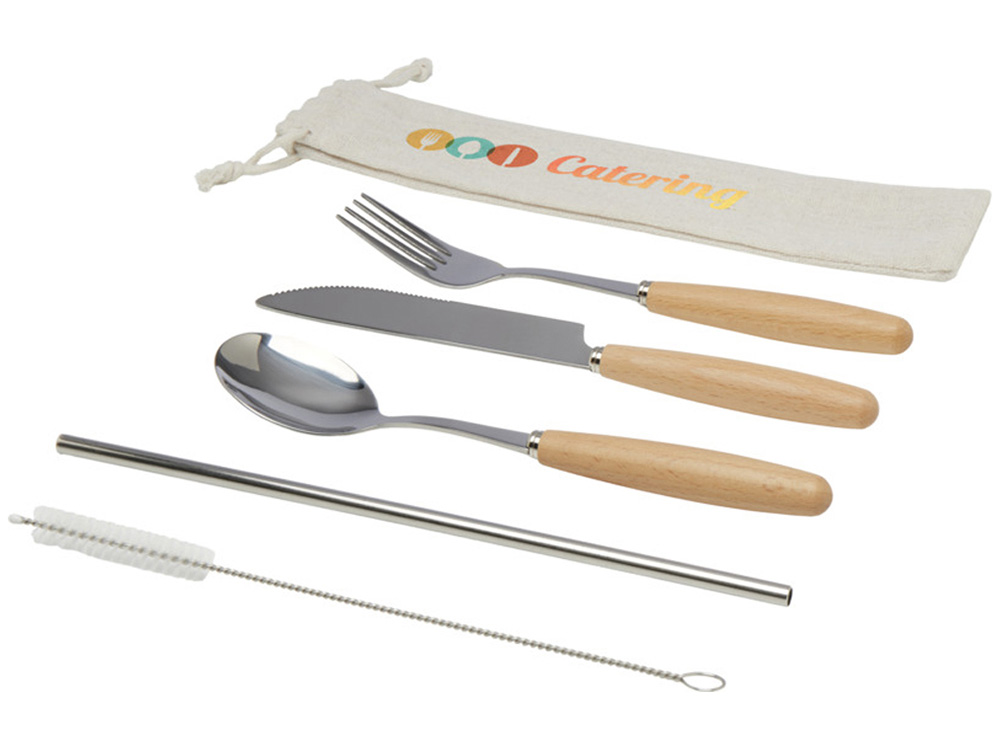 Набор столовых приборов из нержавеющей стали и бука Root из 5 предметов - Натуральный-4