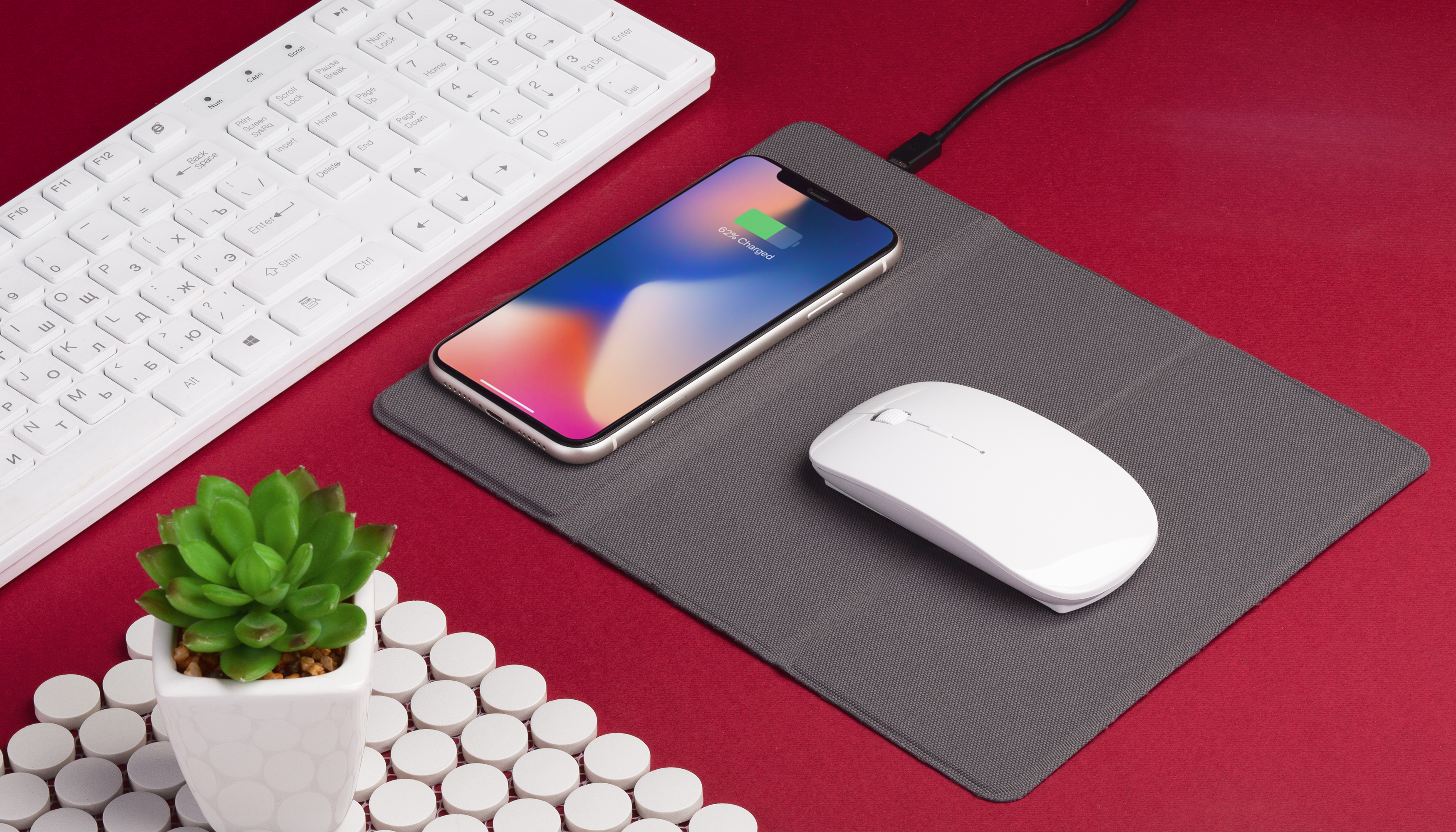 Коврик-трансформер "Cool Gray" с беспроводным зарядным устройством, переработанный пластик (RPET)-1