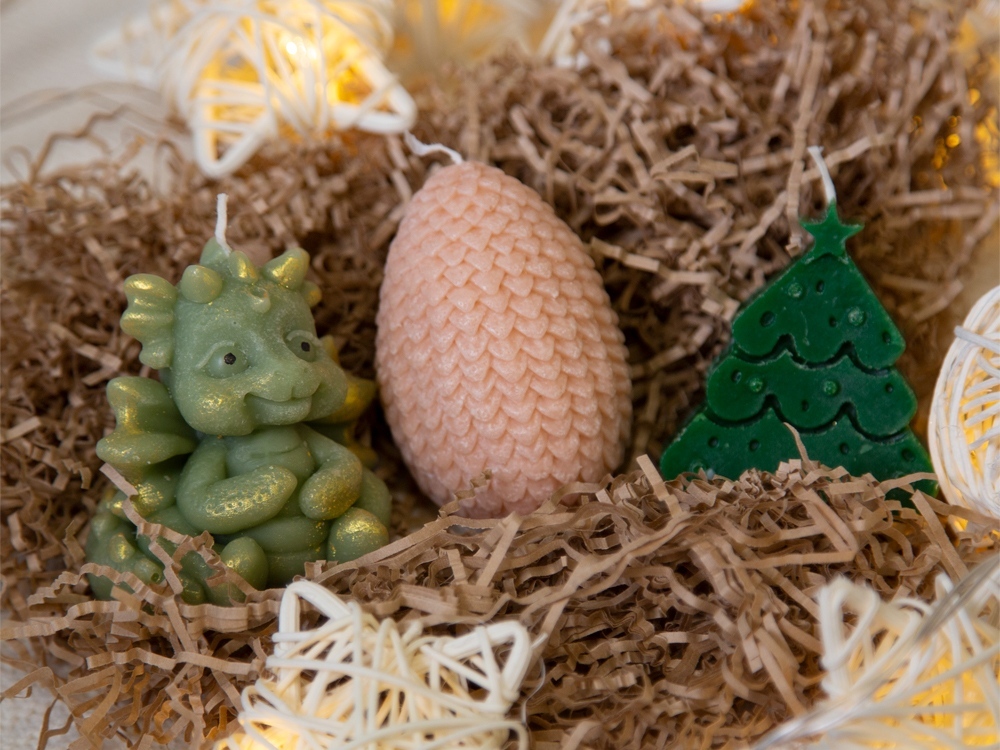 Свечи на подставке Дракон, яйцо дракона, елочка-12