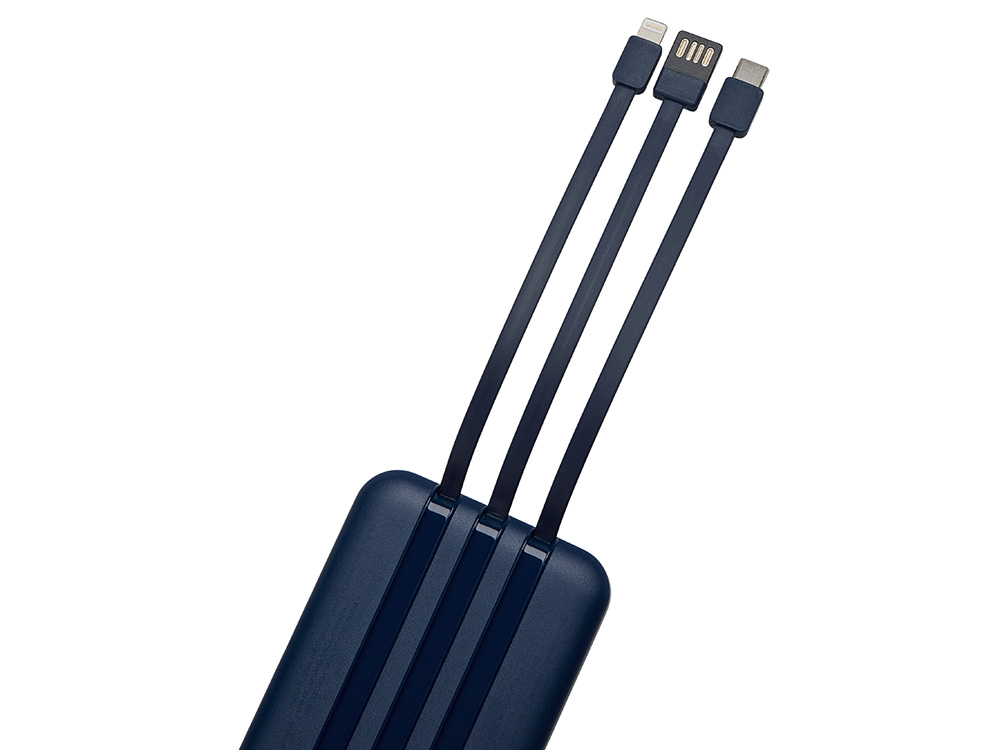 Магнитный беспроводной внешний аккумулятор со встроенными кабелями Мэни,быстаря зарядка, 10000 мАч, тёмно-синий-5